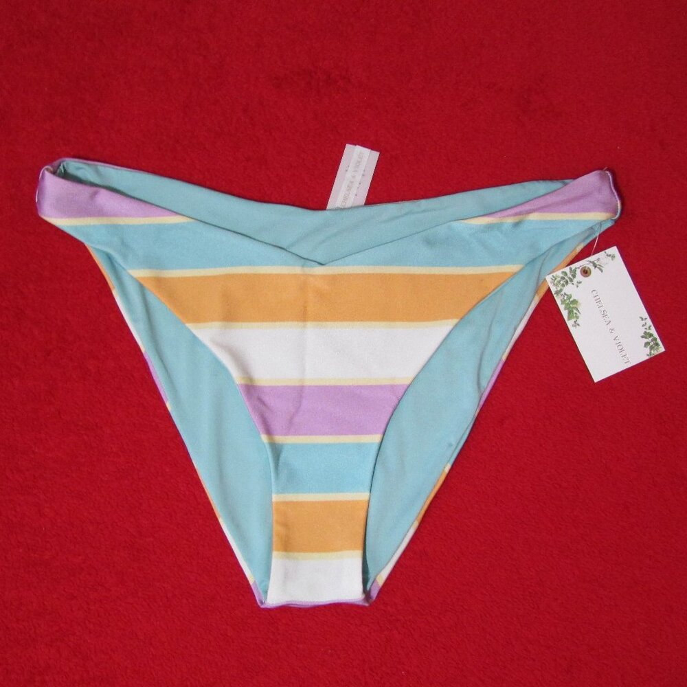 Chelsea & Violet Pastel Striped Bikini Swim Bottom Multi Color